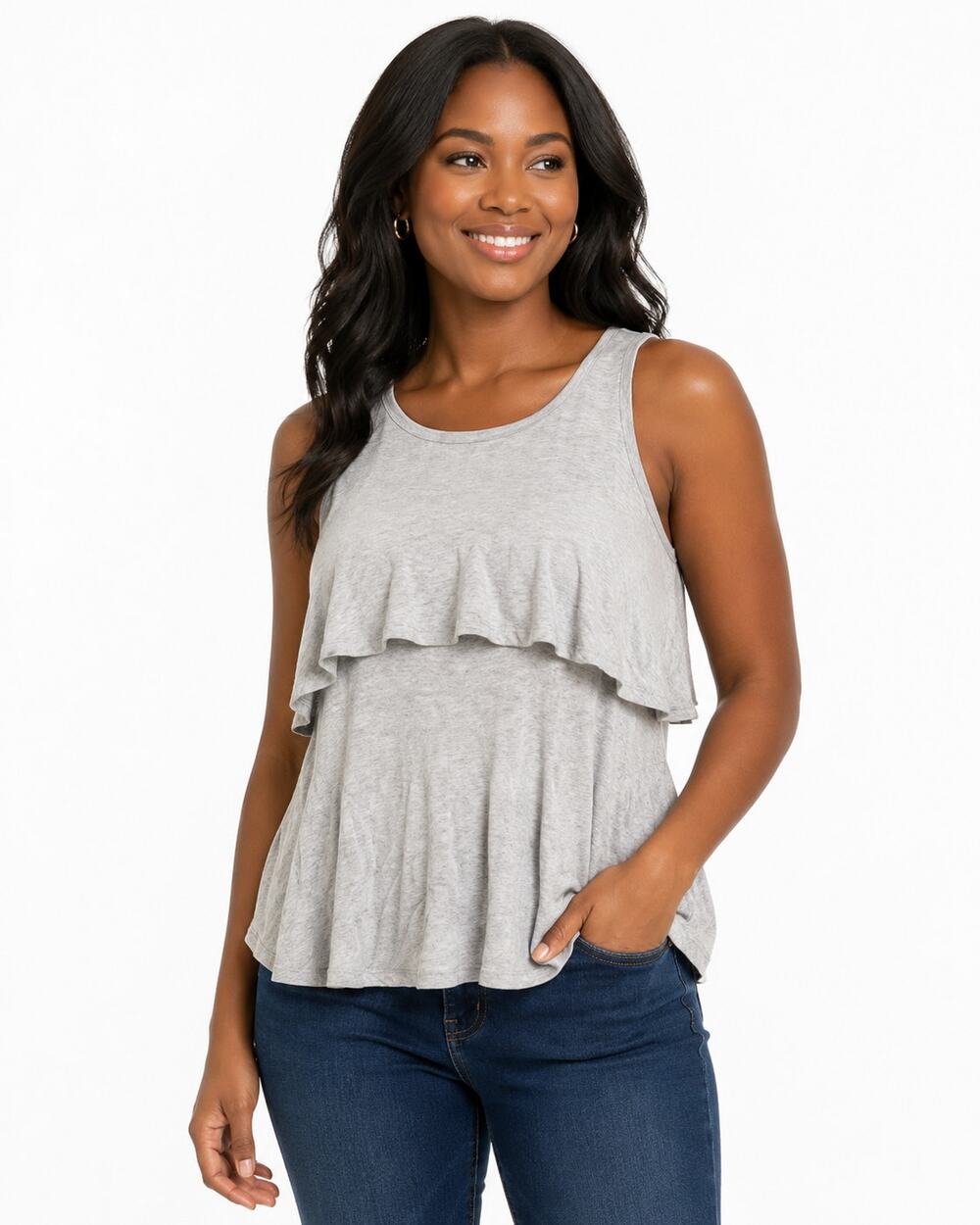 Tucker + Tate Women's Gray Ruffle Sleeveless Tank Top Size Large EUC